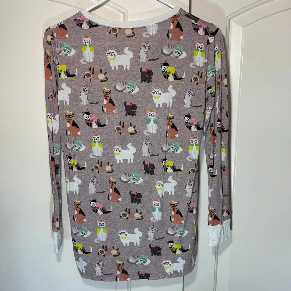 Little Sleepies Pajama‎ Top 16 Gray Cozy Cats Print Lunaluxe Bamboo Long Sleeve